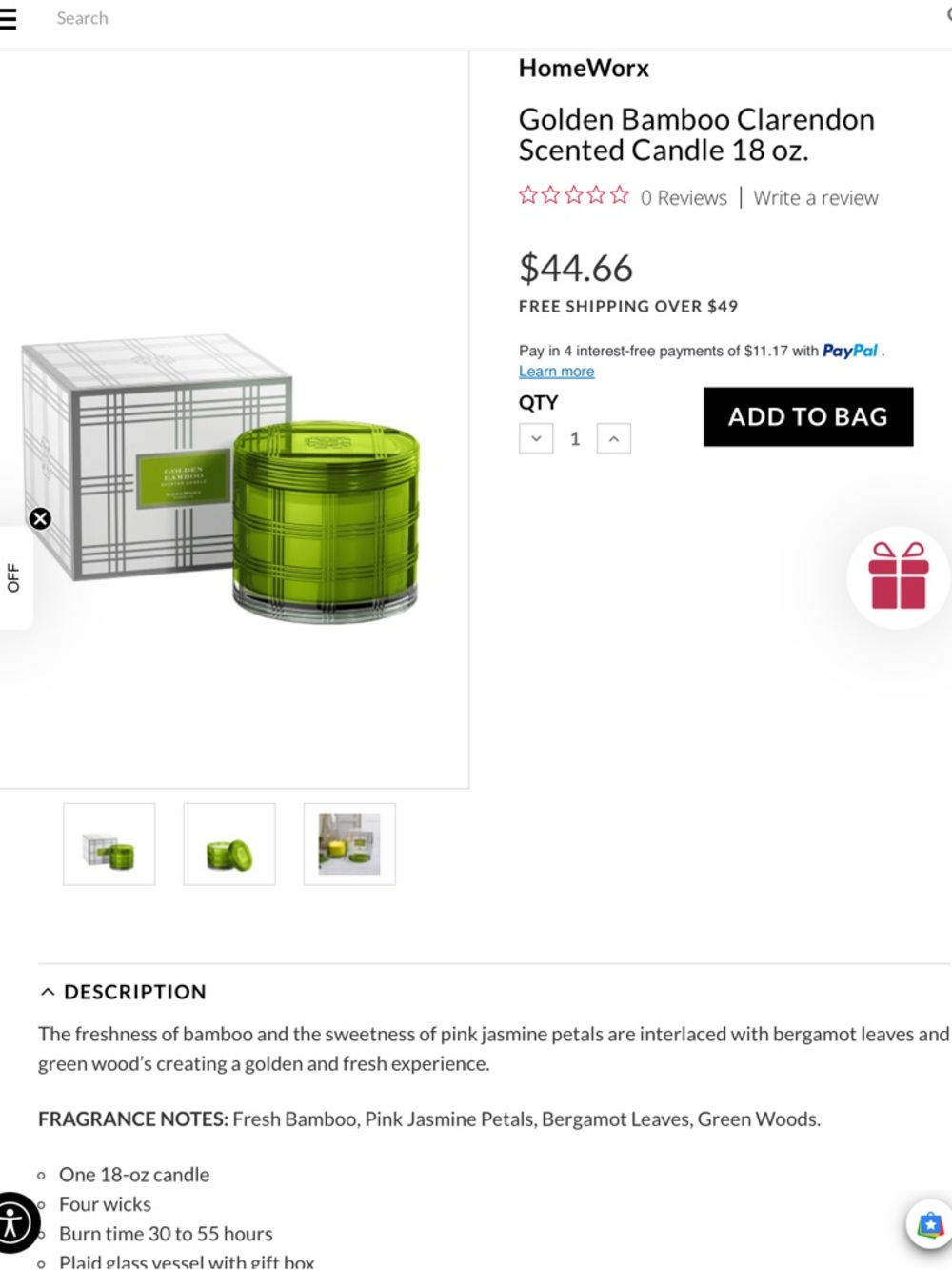NWT HomeWorx by Slatkin + Co. Golden Bamboo Clarendon Scented Candle 18 oz. - Picture 2 of 12